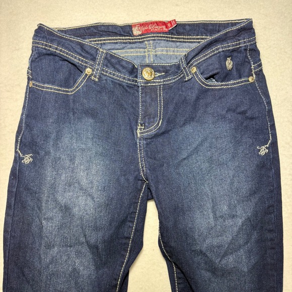 Apple Bottoms Dark Wash Skinny Jeans Embroidered Rhinestone Pockets Size 7/8 Y2K - Picture 2 of 11